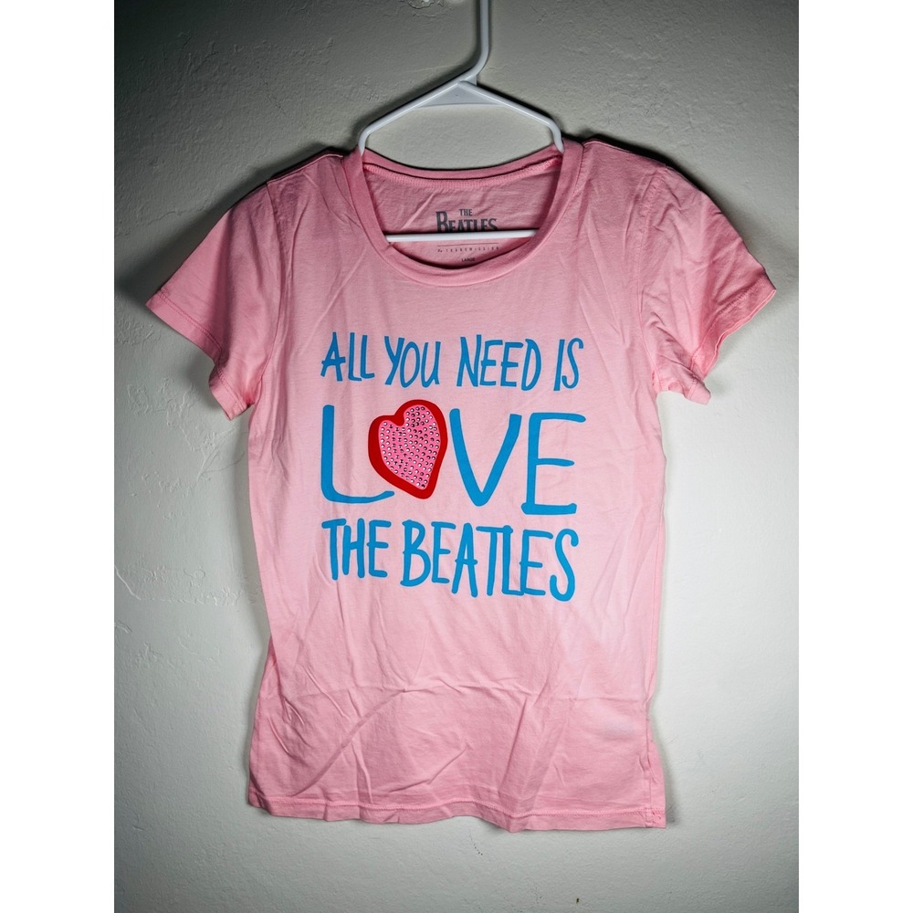 The Beatles All You Need Is Love Graphic T-Shirt Womens Large Pink